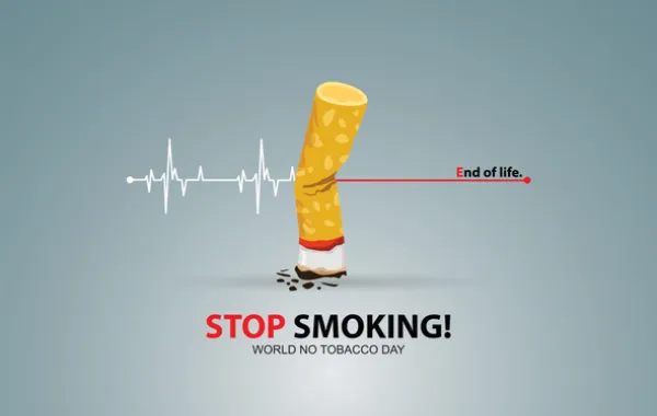 Foto de un cigarro y las palabras en inglés de no fumar
