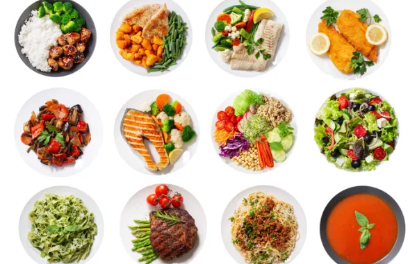 Foto con minifotos de varios platos con alimentos saludables